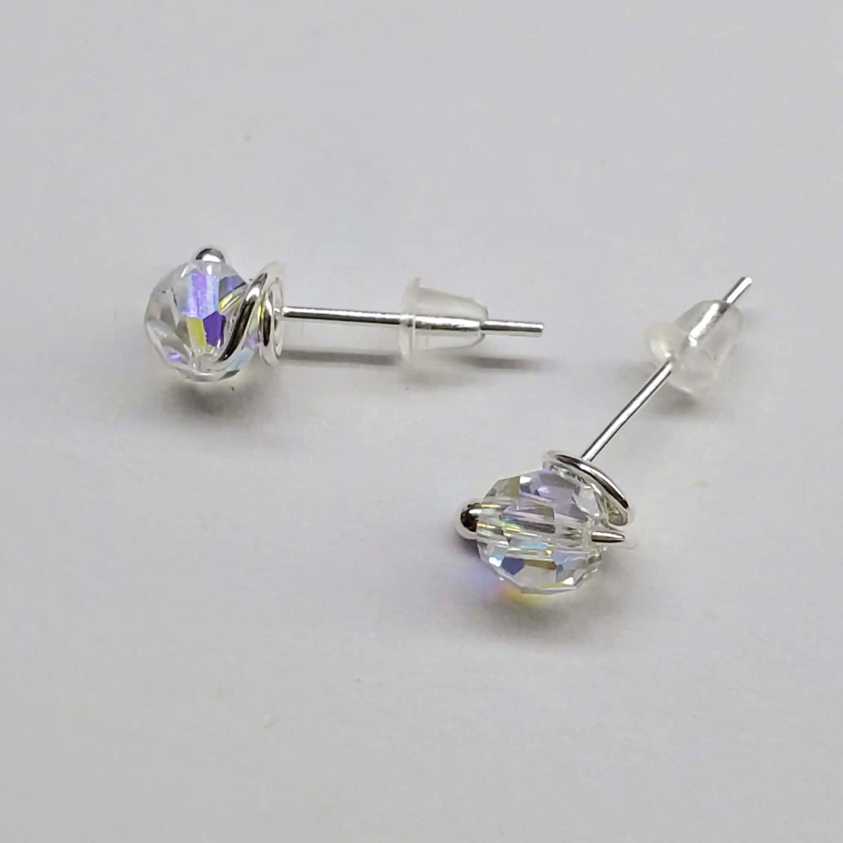 Handmade 6mm Silver Spiral Crystal Stud Earrings
