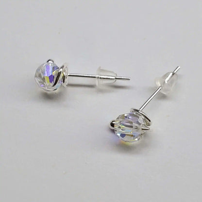 Handmade 6mm Silver Spiral Crystal Stud Earrings