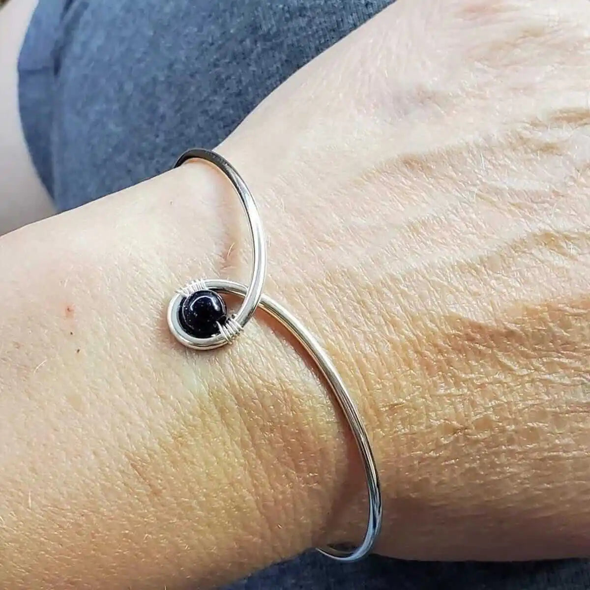 Silver Blue Bead Child Abuse Awareness Ribbon Bangle