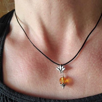 Handmade Silver Crystal Pineapple Leather Necklace