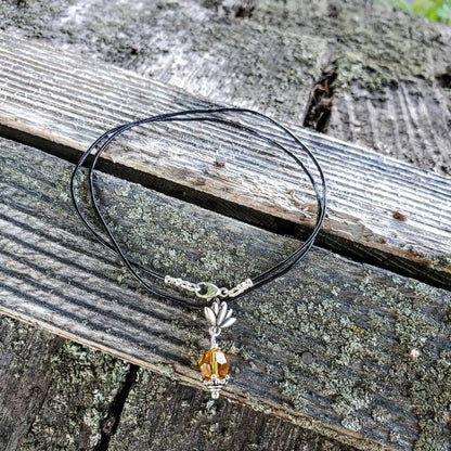 Handmade Silver Crystal Pineapple Leather Necklace