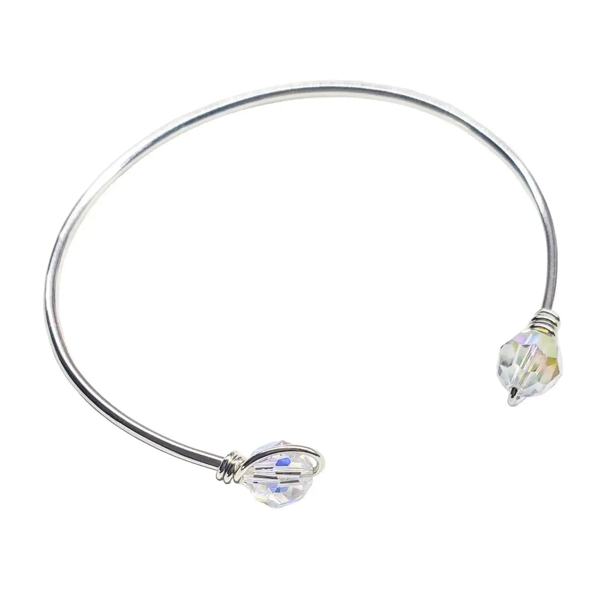 Upside Down Crystal Gemstone Bead Ball End Cuff Bangles
