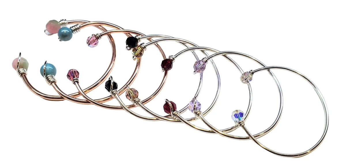Upside Down Crystal Gemstone Bead Ball End Cuff Bangles