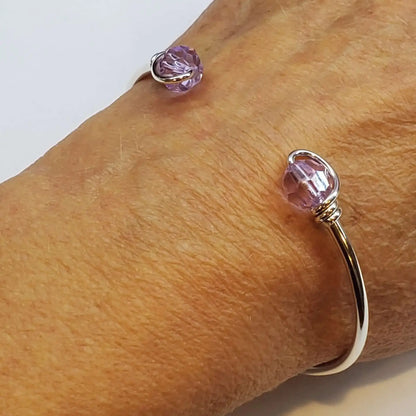 Upside Down Crystal Gemstone Bead Ball End Cuff Bangles