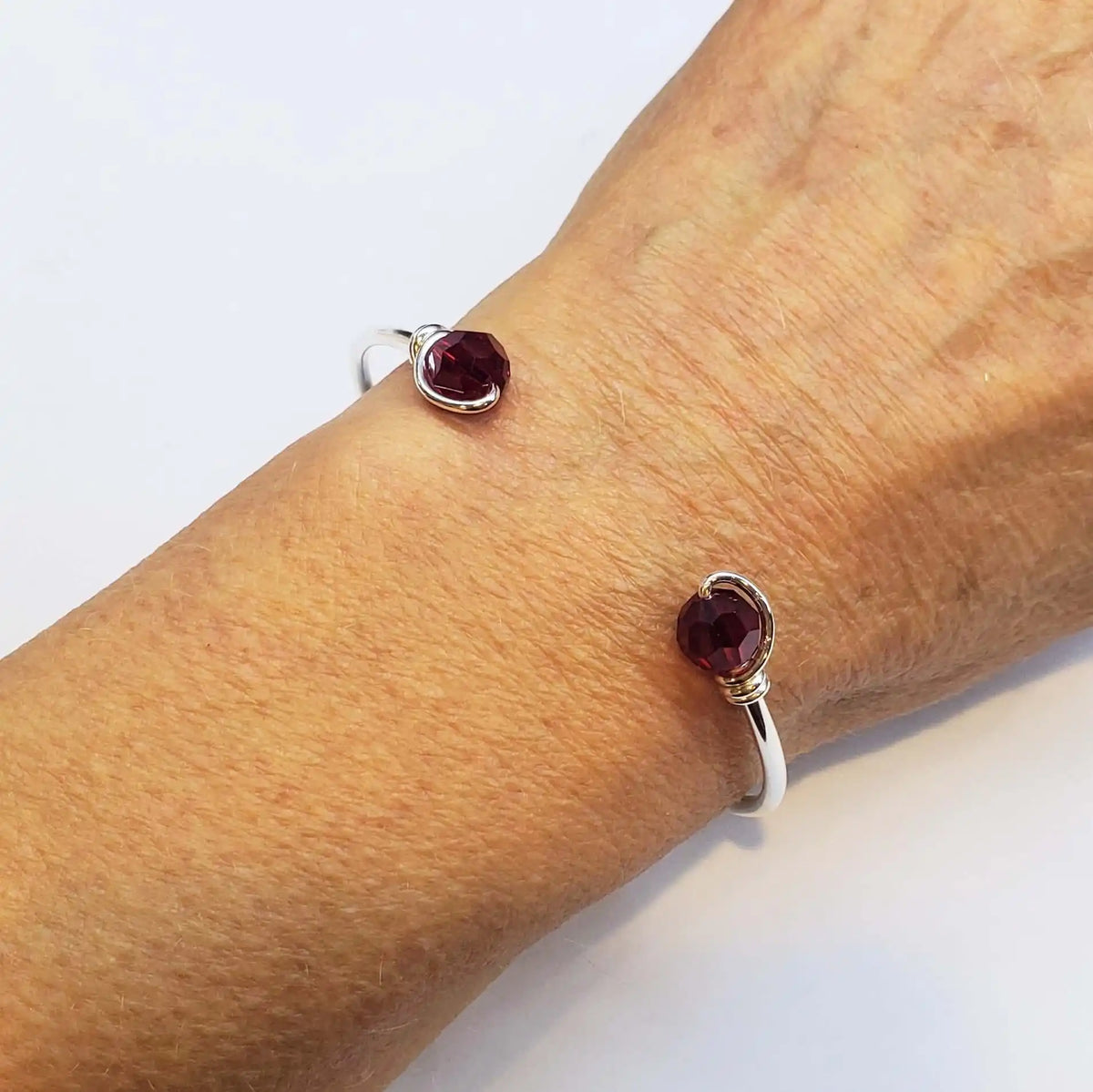 Upside Down Crystal Gemstone Bead Ball End Cuff Bangles