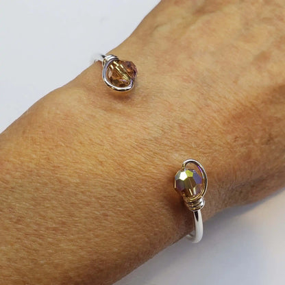Upside Down Crystal Gemstone Bead Ball End Cuff Bangles
