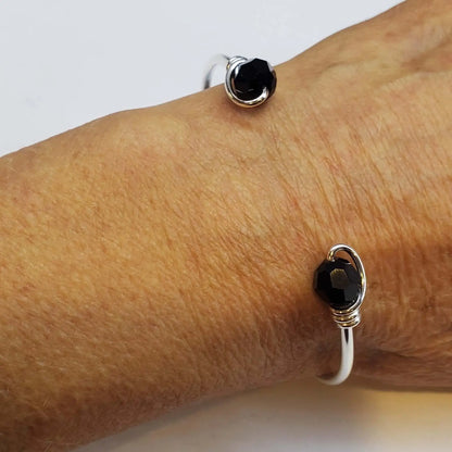 Upside Down Crystal Gemstone Bead Ball End Cuff Bangles