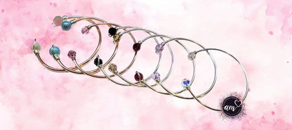 Upside Down Crystal Gemstone Bead Ball End Cuff Bangles