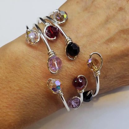 Upside Down Crystal Gemstone Bead Ball End Cuff Bangles