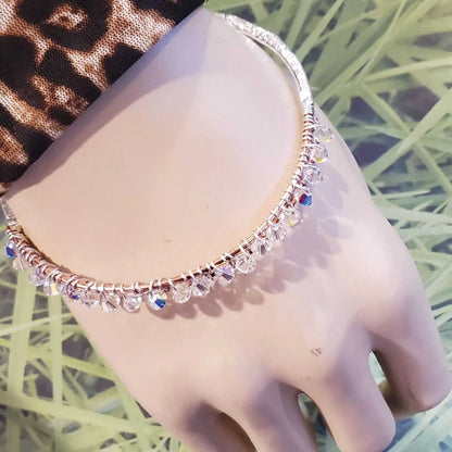 Handmade Two Metal  Embossed Wire Wrapped Crystal Bangle