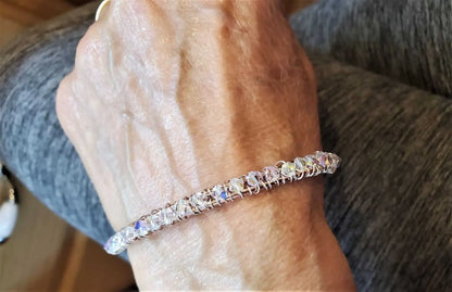 Handmade Two Metal  Embossed Wire Wrapped Crystal Bangle