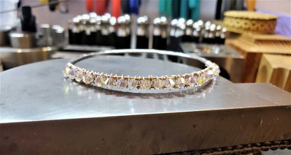 Handmade Two Metal  Embossed Wire Wrapped Crystal Bangle