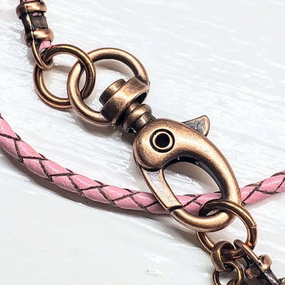 Handmade Wire Sculpted Ribbon Pink Crystal Copper Bar Pendant Necklace