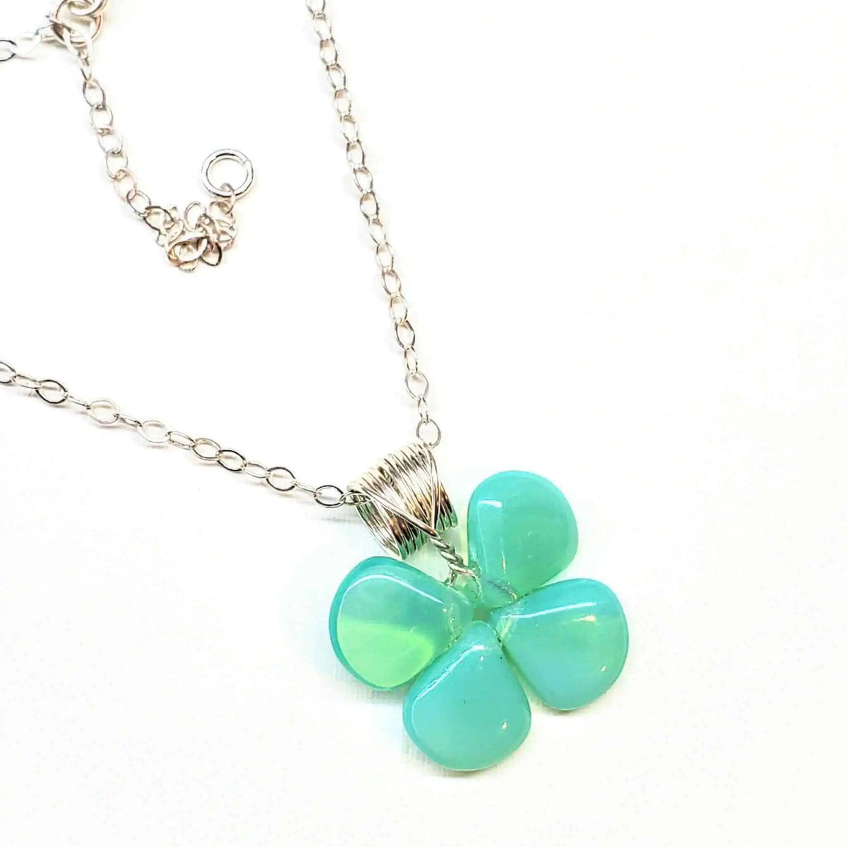 Mint Green Beaded Clover Necklace