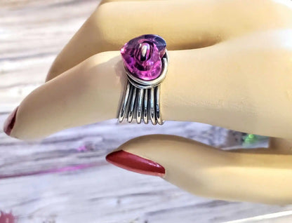 Handmade Wire Wrapped Pink Heart Crystal Six Rings in One Stack