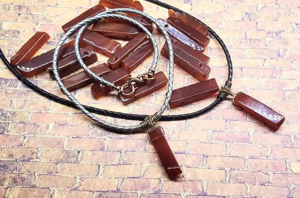 Handmade Wire Wrapped Rustic Raw Red Agate Bolo Necklace