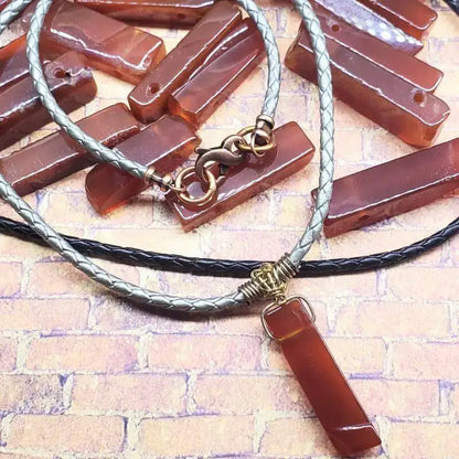 Handmade Wire Wrapped Rustic Raw Red Agate Bolo Necklace
