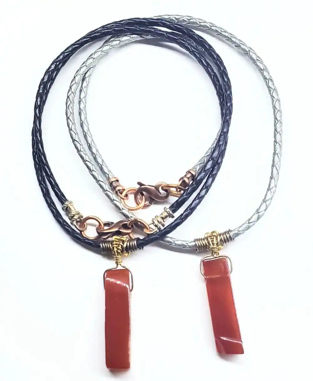 Handmade Wire Wrapped Rustic Raw Red Agate Bolo Necklace