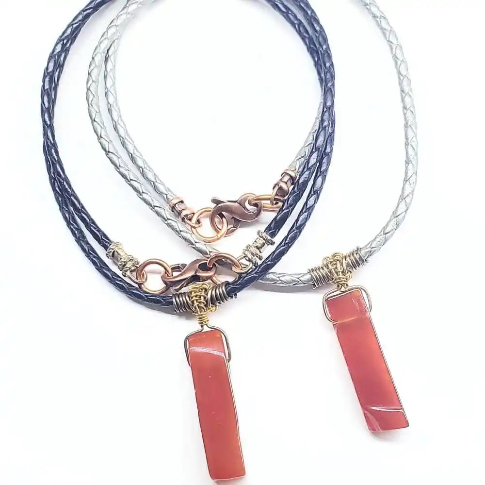Handmade Wire Wrapped Rustic Raw Red Agate Bolo Necklace
