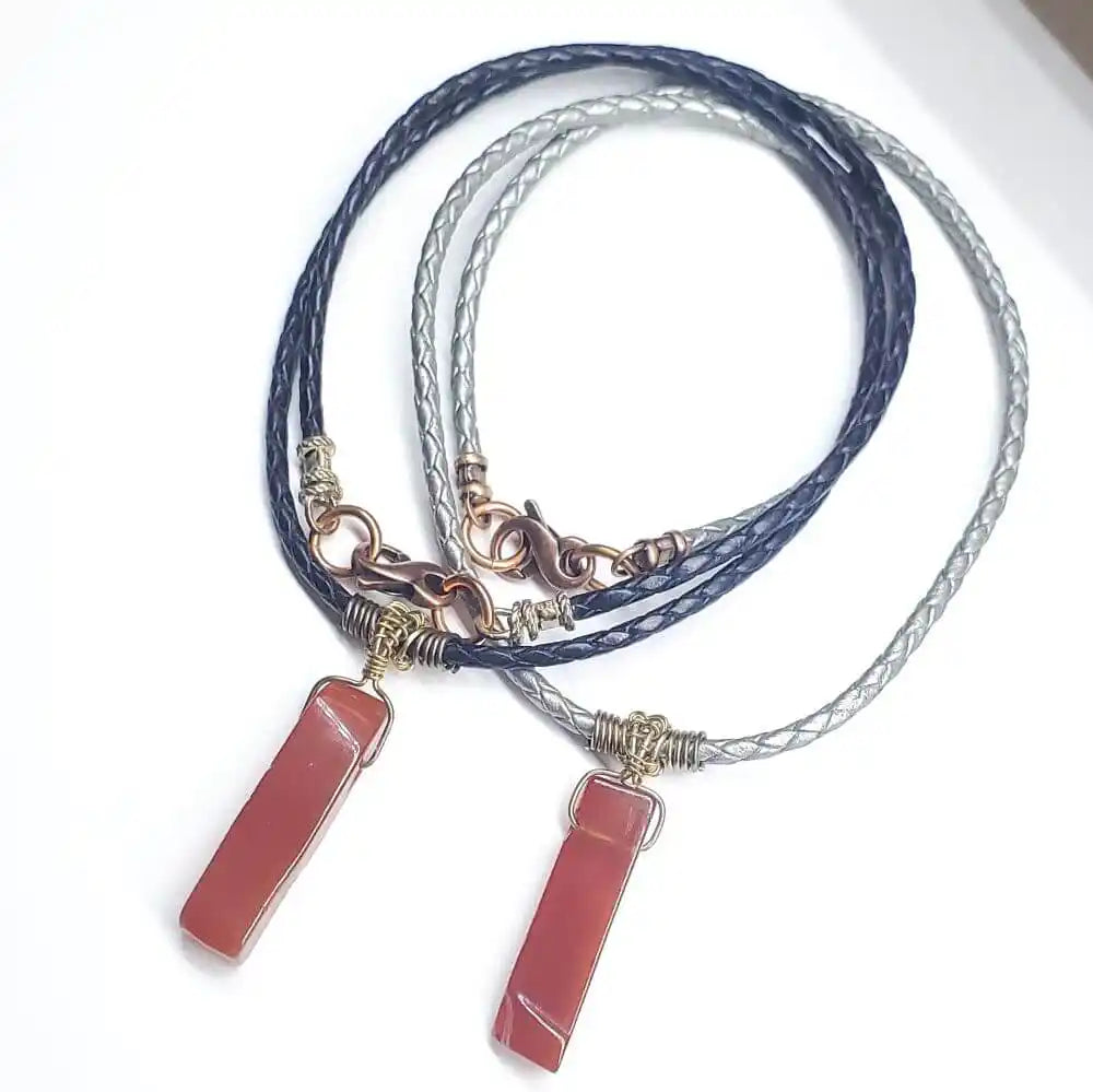 Handmade Wire Wrapped Rustic Raw Red Agate Bolo Necklace