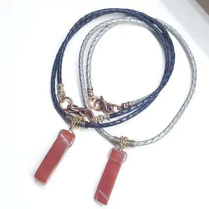 Handmade Wire Wrapped Rustic Raw Red Agate Bolo Necklace