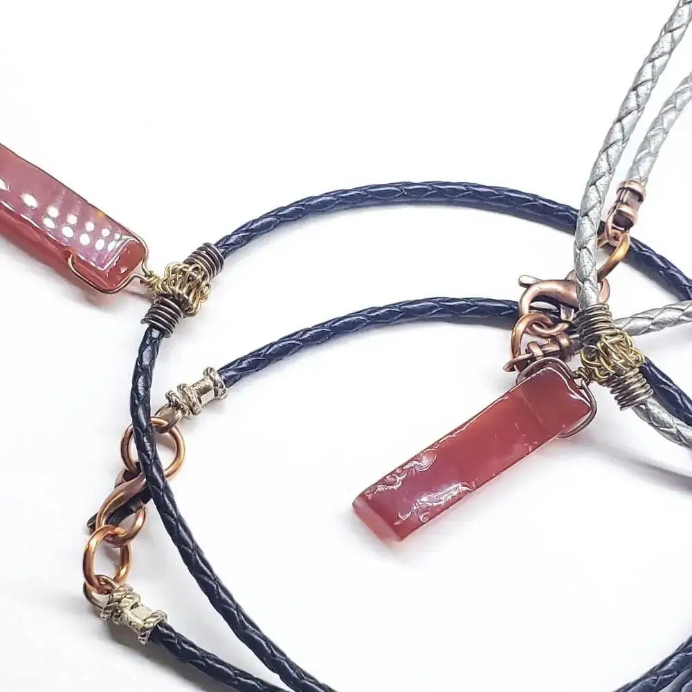 Handmade Wire Wrapped Rustic Raw Red Agate Bolo Necklace