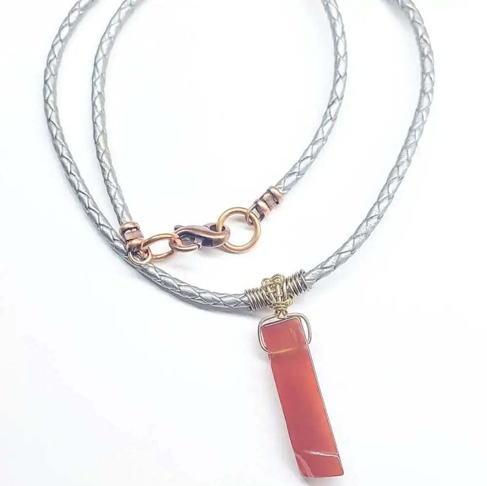 Handmade Wire Wrapped Rustic Raw Red Agate Bolo Necklace