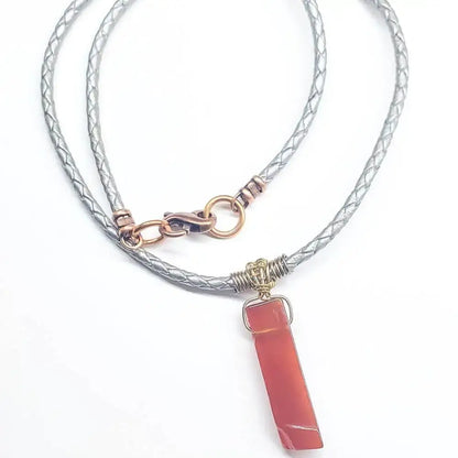 Handmade Wire Wrapped Rustic Raw Red Agate Bolo Necklace