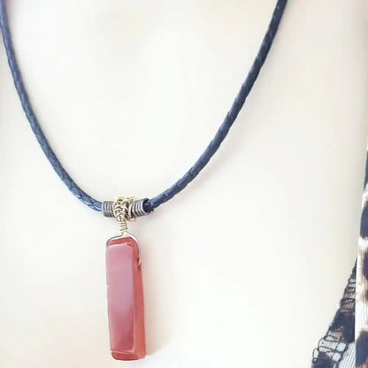 Handmade Wire Wrapped Rustic Raw Red Agate Bolo Necklace