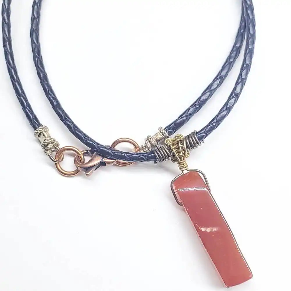 Handmade Wire Wrapped Rustic Raw Red Agate Bolo Necklace