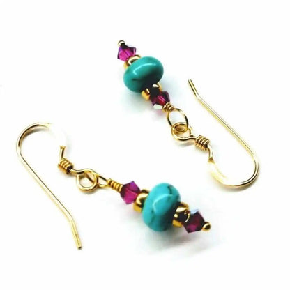 Hot Pink and Turquoise Gemstone 14 K Gold Filled Earrings