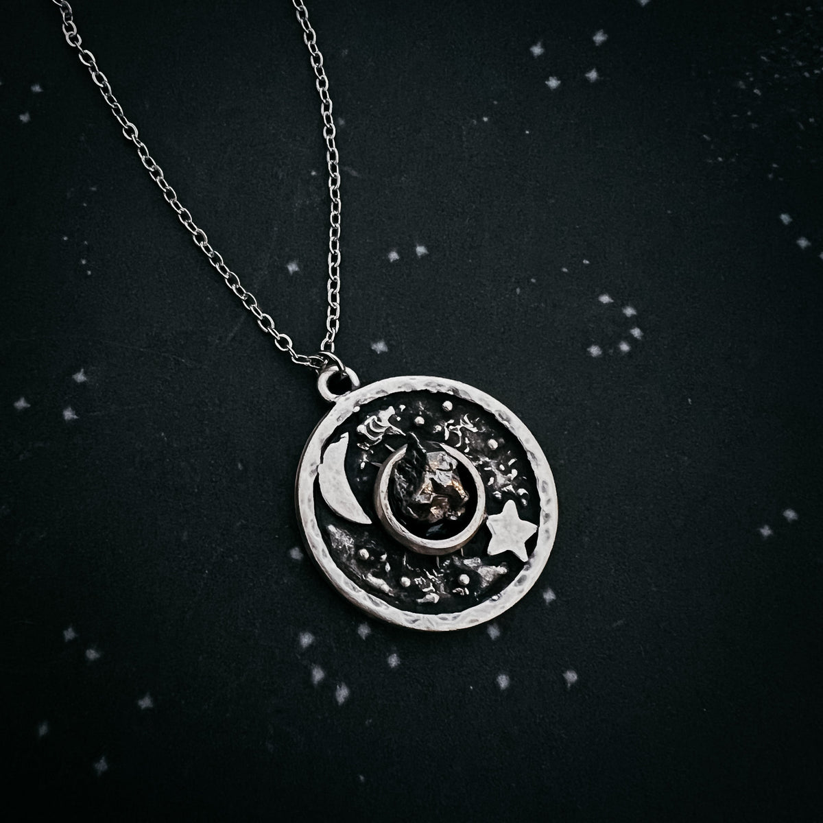 Night Sky Pendant Necklace With Authentic Meteorite