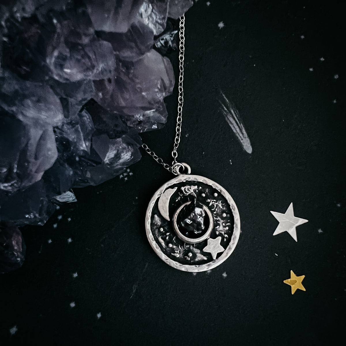 Night Sky Pendant Necklace With Authentic Meteorite