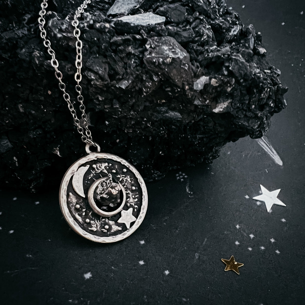 Night Sky Pendant Necklace With Authentic Meteorite