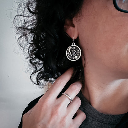 Night Sky Dangle Earrings With Raw Meteorite