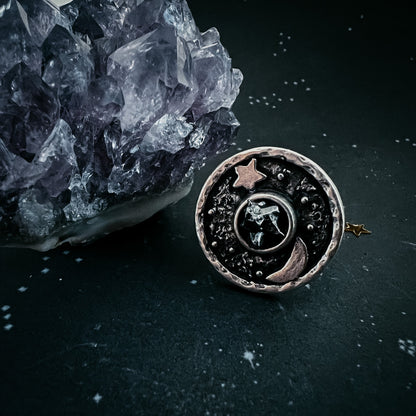 Night Sky Ring With Raw Meteorite