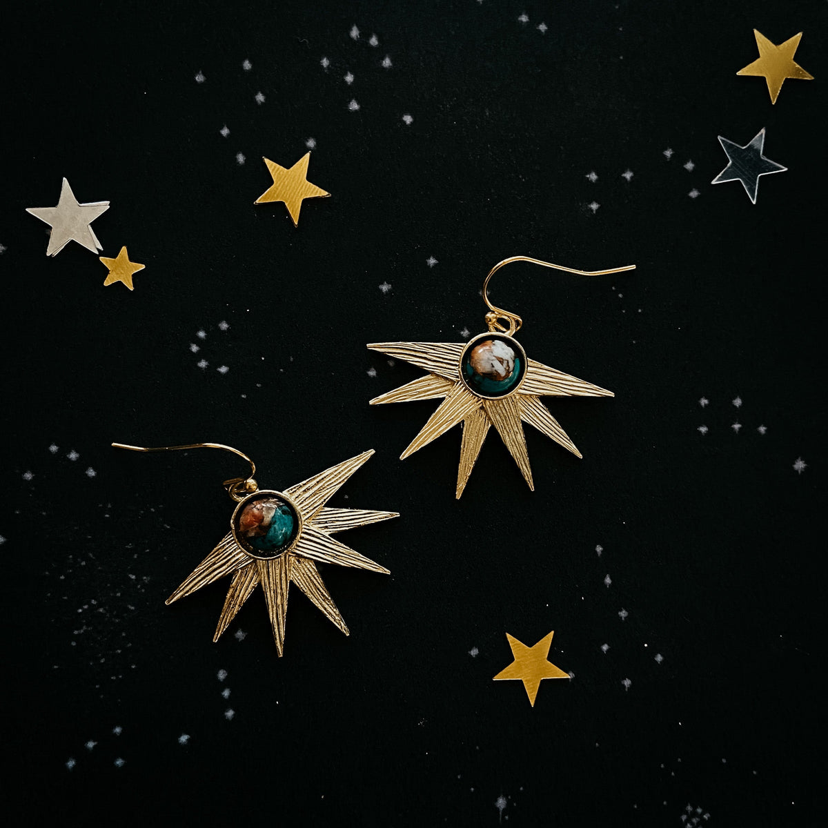 Sun Goddess Earrings With Copper Oyster Turquoise