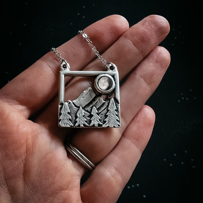 CLEARANCE My Moon Rises Over Landscape - Mountains and Trees Square Pendant