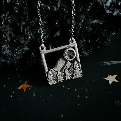 CLEARANCE My Moon Rises Over Landscape - Mountains and Trees Square Pendant
