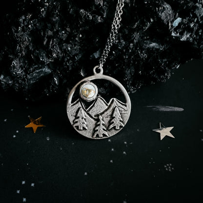 CLEARANCE Circle Mountain Landscape Necklace With Copper Calcite Moon
