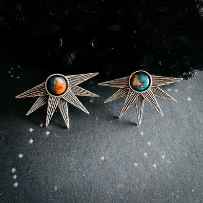 Sun Goddess Earrings With Copper Oyster Turquoise