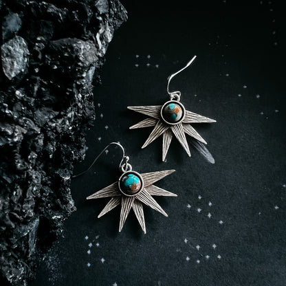 Sun Goddess Earrings With Copper Oyster Turquoise