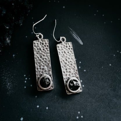 CLEARANCE Hammered Silver Rectangle Earrings With Raw Meteorite