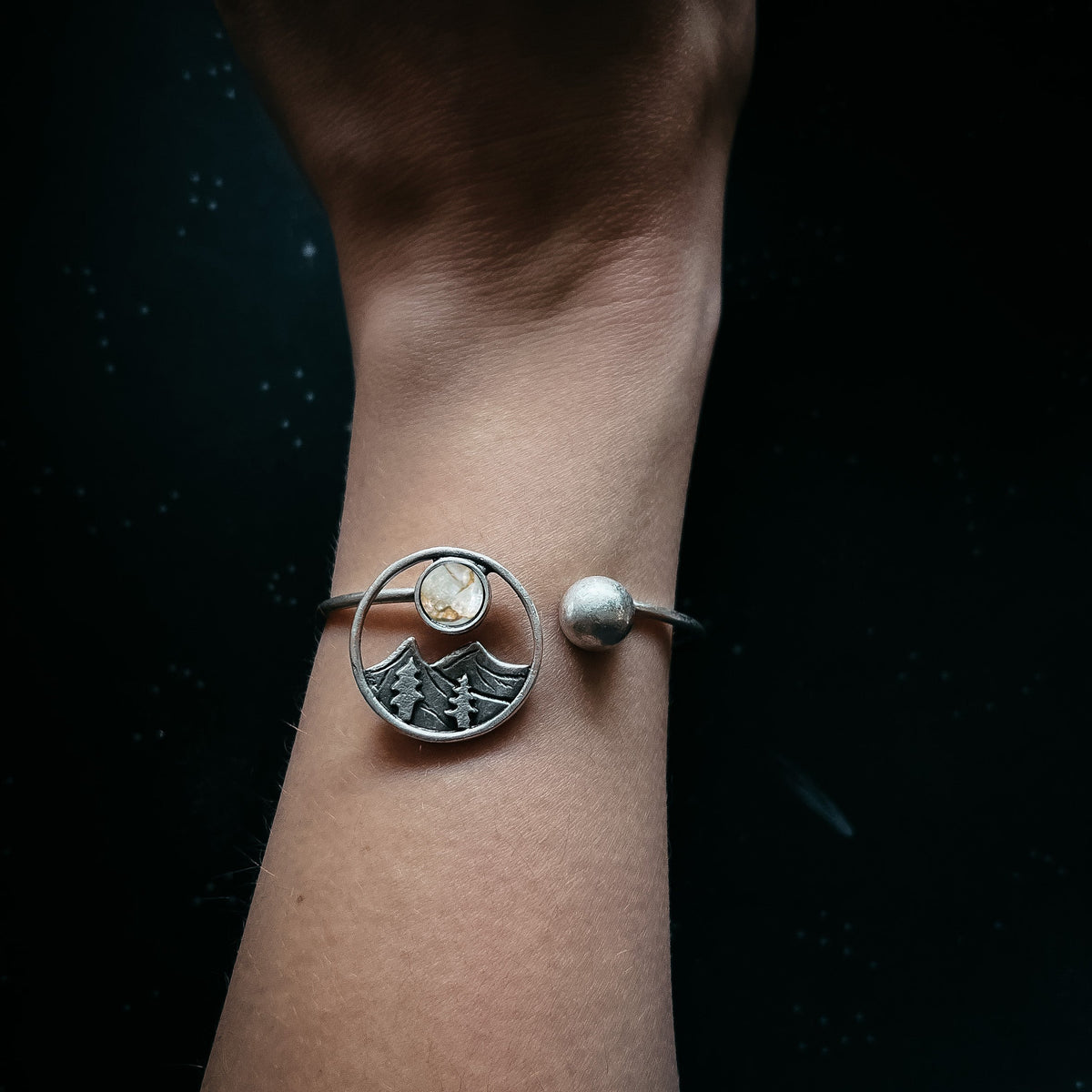 CLEARANCE Landscape Bracelet With Mountains and Copper Calcite Moon
