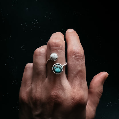 Earth and Moon Bypass Ring With Natural Stones