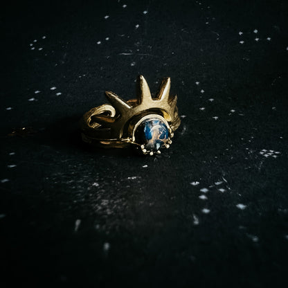 Dark Before the Dawn Sunburst Ring With Copper Lapis Lazuli