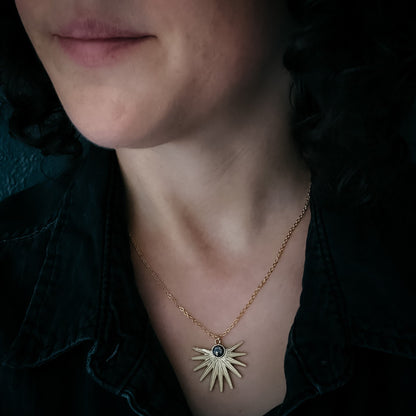 Dark Before the Dawn Sunburst Pendant Necklace With Copper Lapis Lazuli