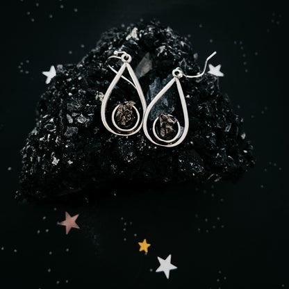 Teardrop Earrings With Raw Meteorite