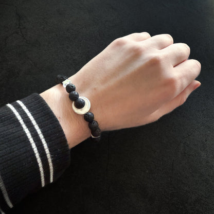 Crescent Moon Lava Bead Bracelet