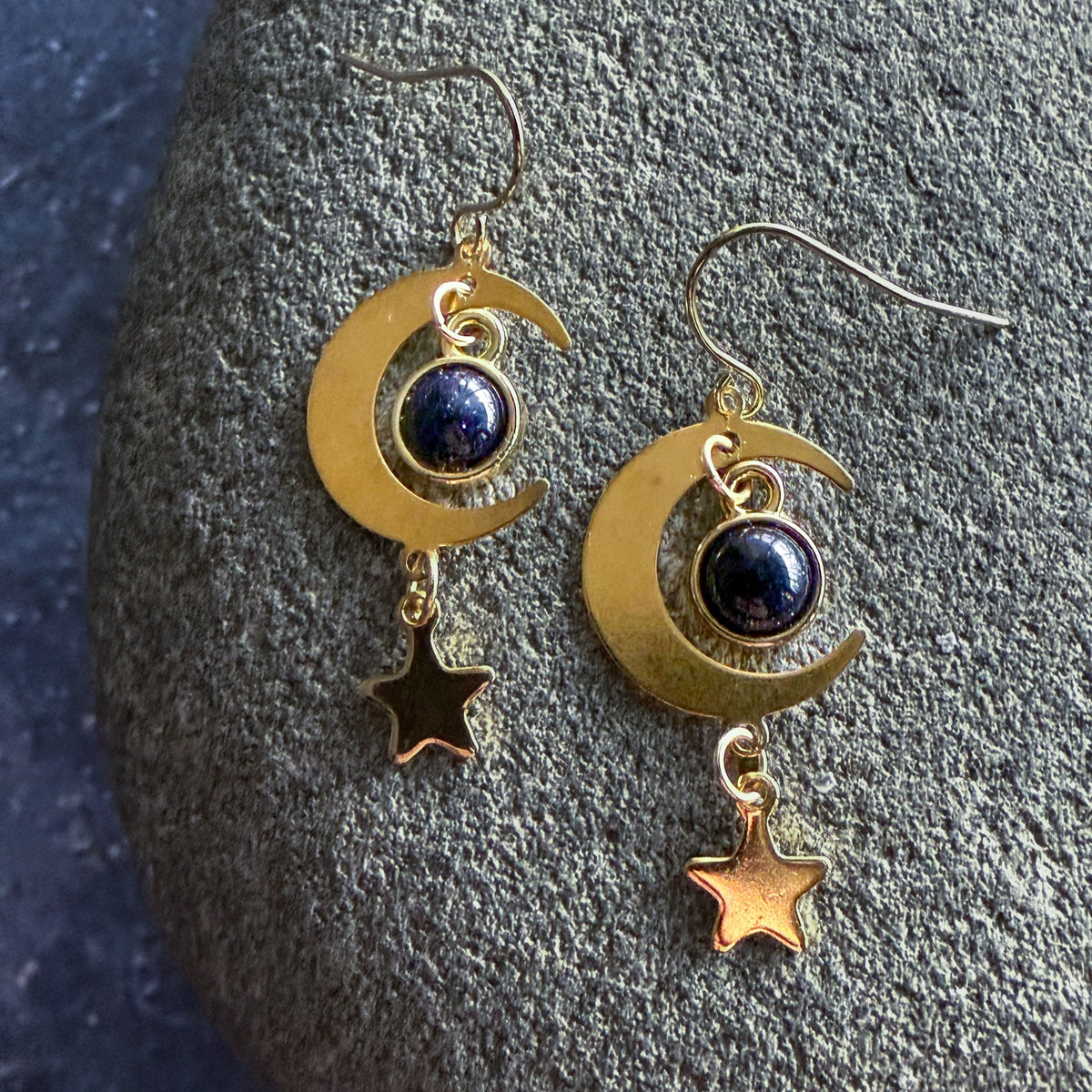 Starlit Crescent Earrings With Blue Sandstone